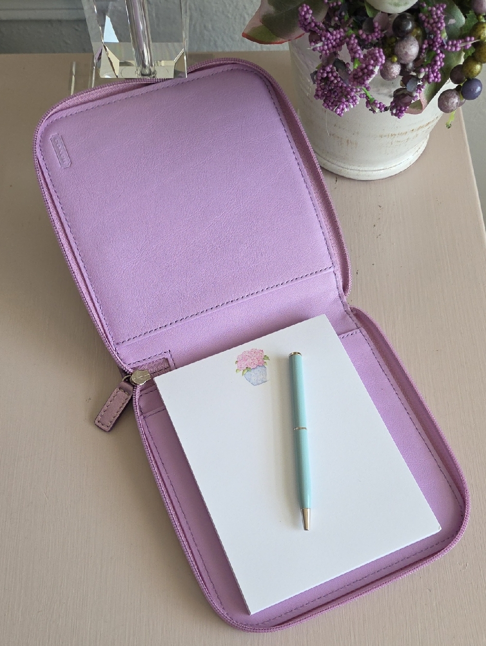 COACH Lavender Repurposed CD Case with Coach Pen